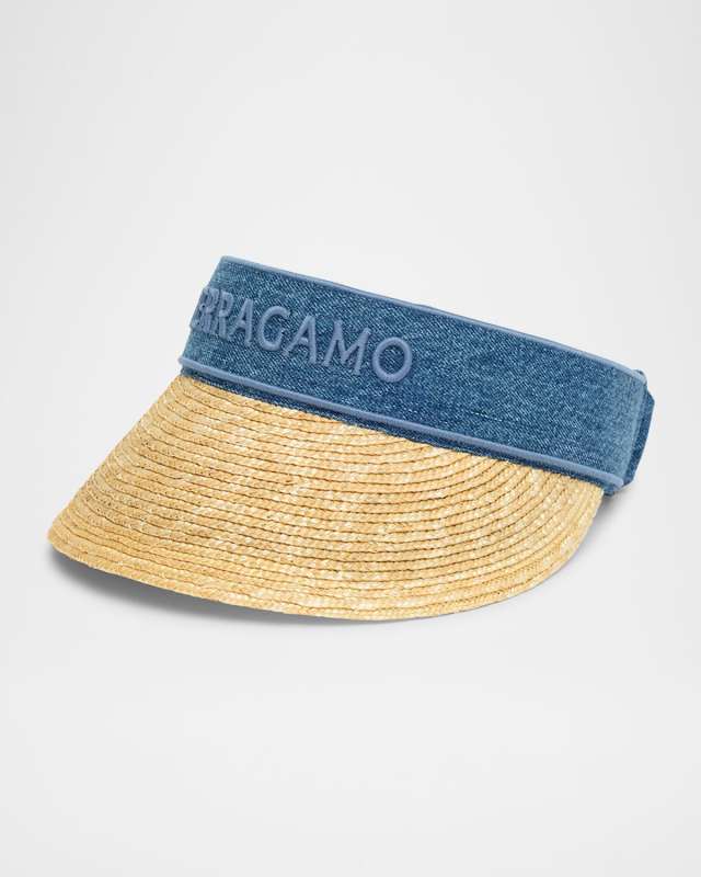 Straw Visor With Denim Logo Band